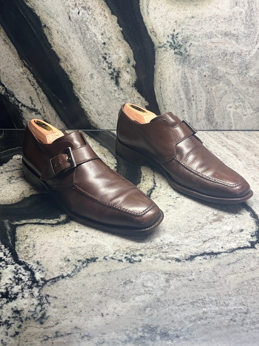 Barrett Brown Leather Monk Strap Loafers Men’s 9.5 Made in Italy